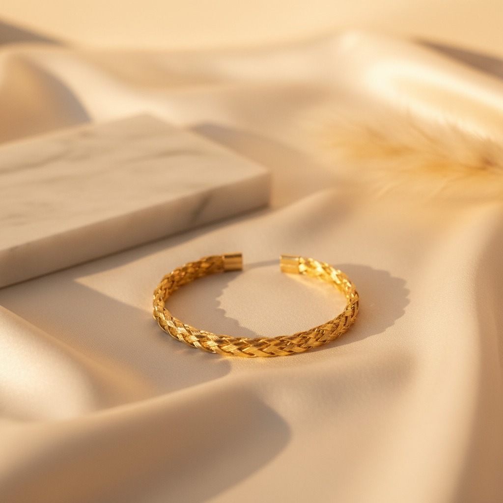Gold Plated Woven Cuff Bracelet | Tarnish-Free Braided Bracelet