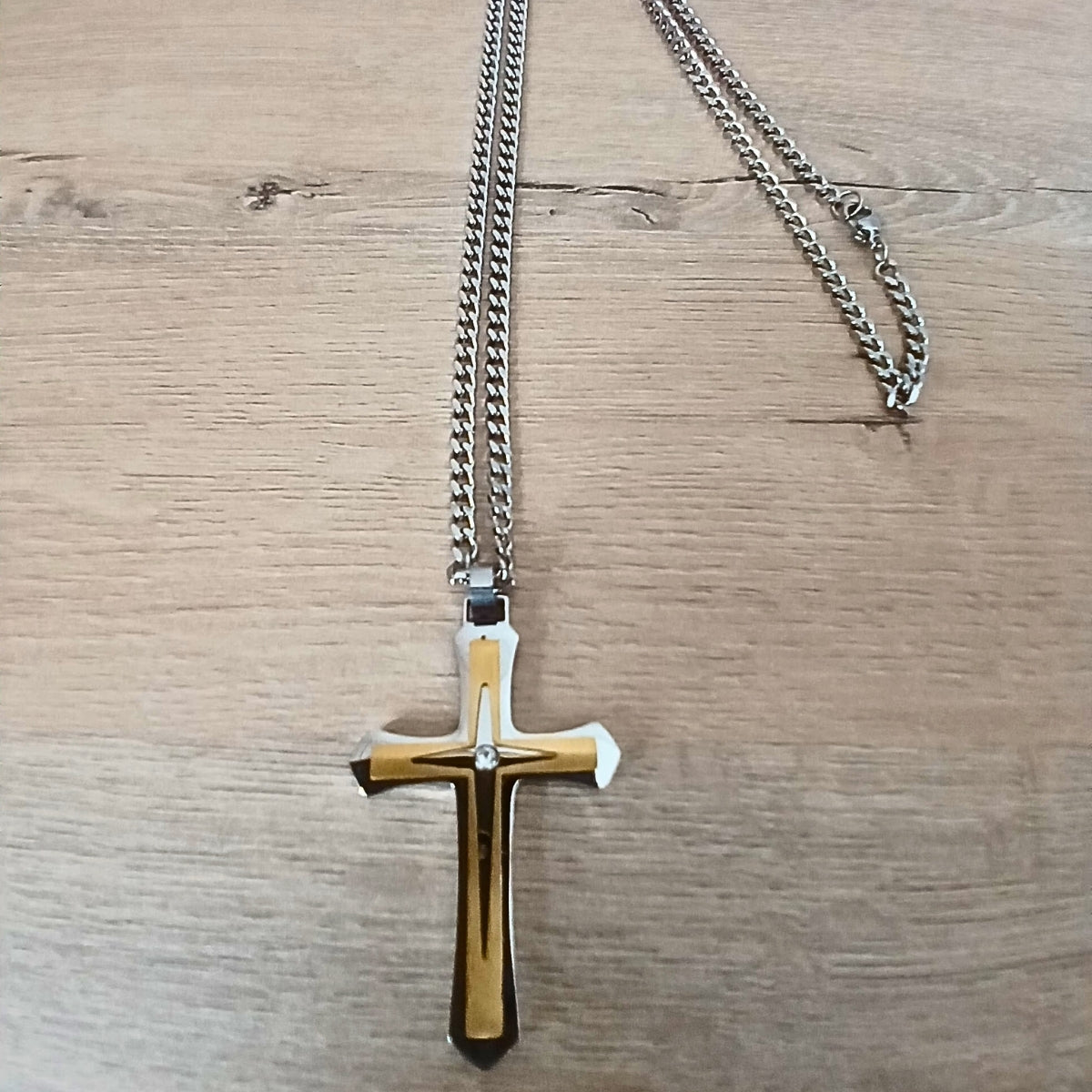 Men's Two Tone Silver and Gold Pendant with Gift Box