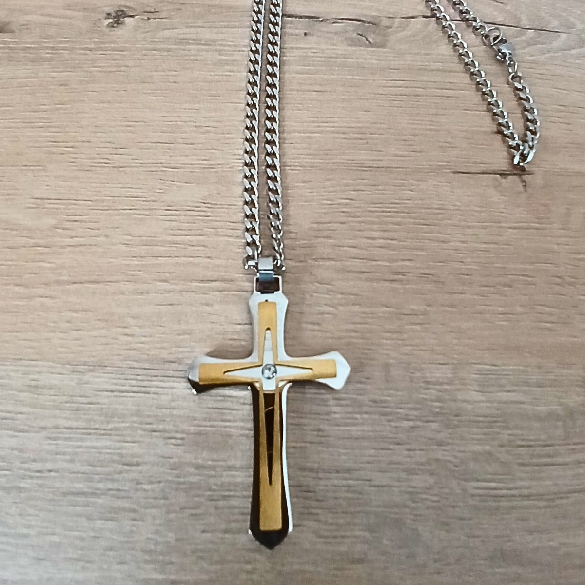 Men's Two Tone Silver and Gold Pendant with Gift Box