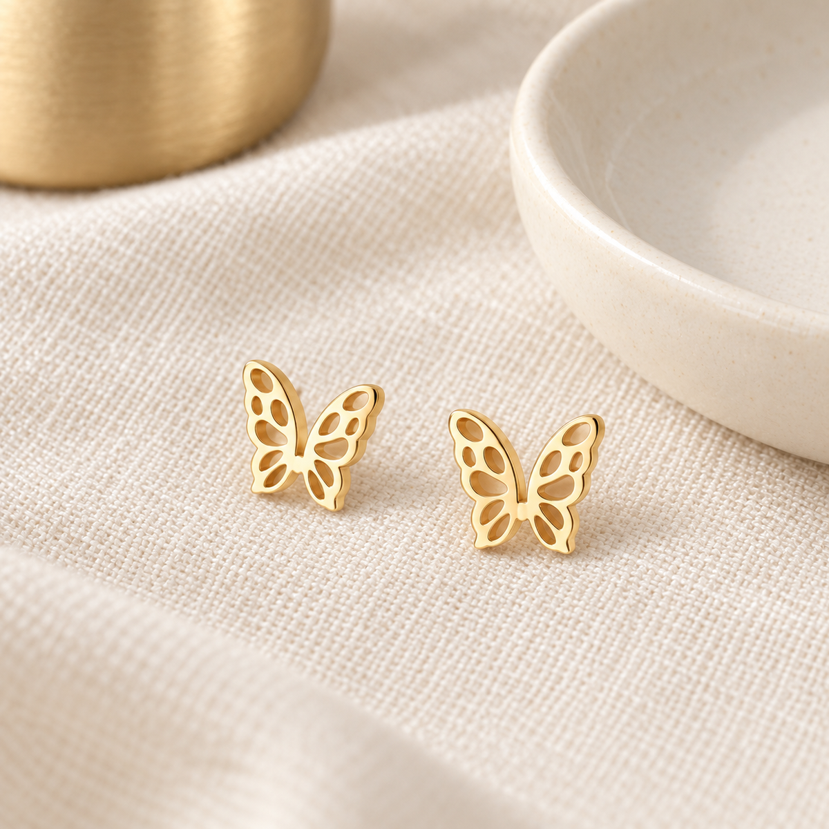 Gold-Tone Butterfly Stud Earrings | Stainless Steel