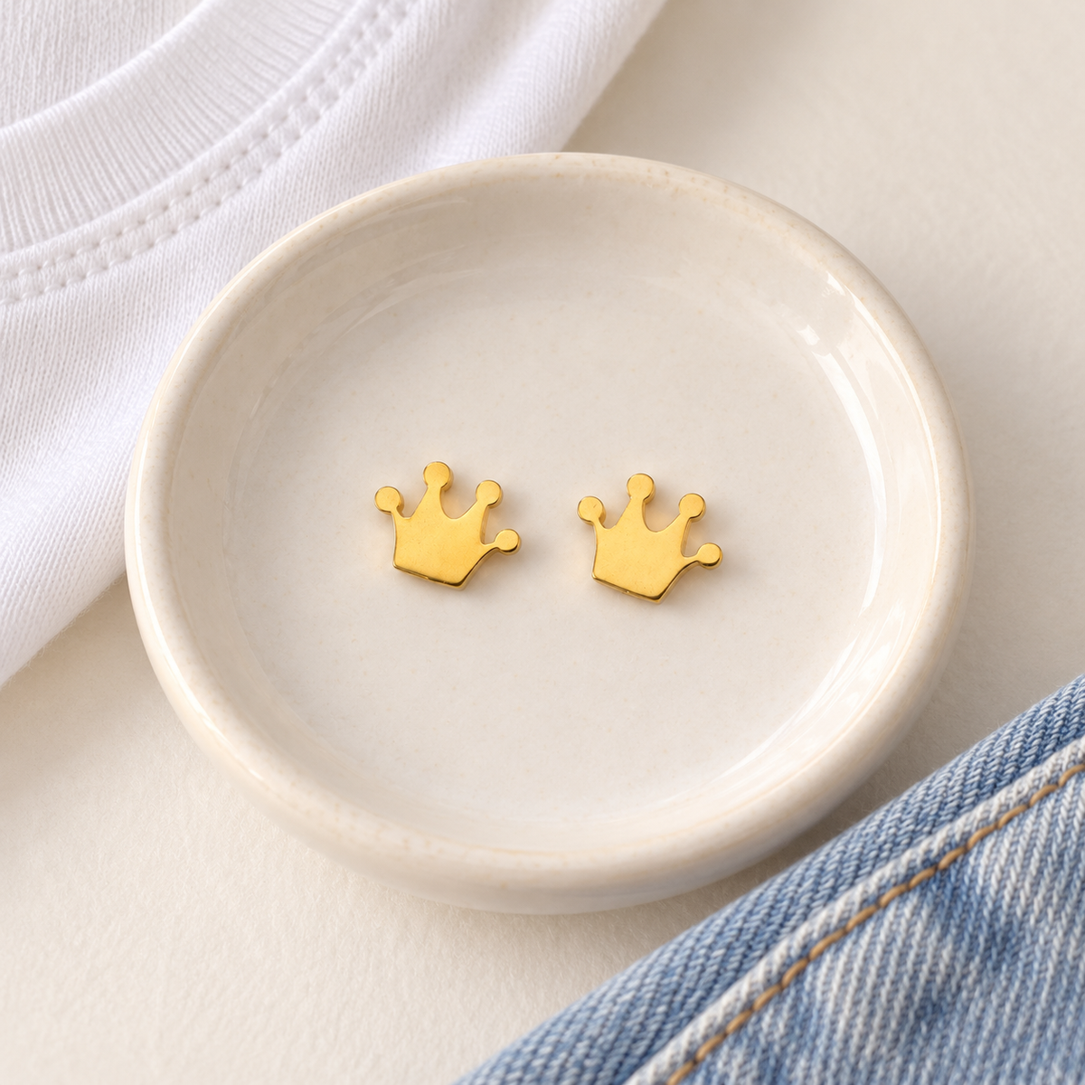 Gold-Tone Crown Stud Earrings