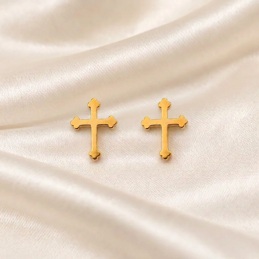 Gold-Tone Cross Stud Earrings