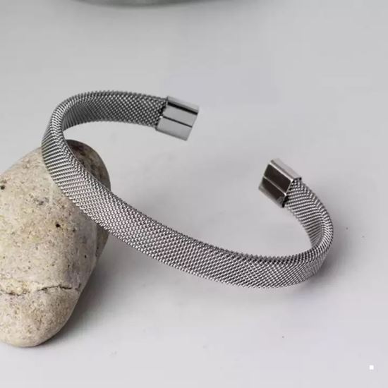 Men Silver Stainless steel Mesh Cuff Bracelet with Card and Gift Box