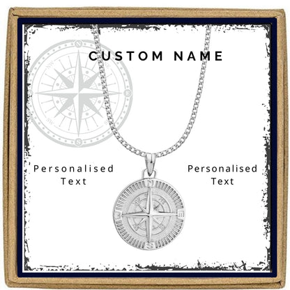 Men's Compass Pendant Necklace with Custom Designed Card Option