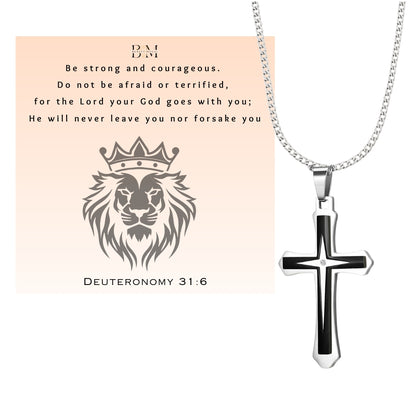 Men's  Cross Pendant Chain Gift Set with Card: Express Your Faith in Style