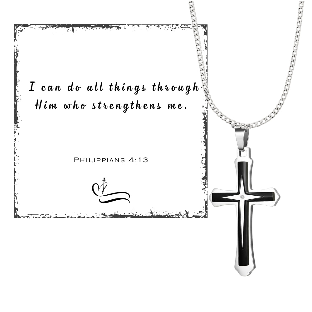 Men's  Cross Pendant Chain Gift Set with Card: Express Your Faith in Style