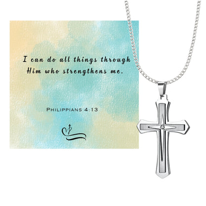 Men's  Cross Pendant Chain Gift Set with Card: Express Your Faith in Style