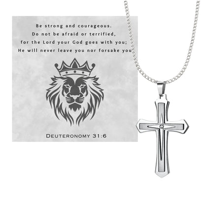 Men's  Cross Pendant Chain Gift Set with Card: Express Your Faith in Style