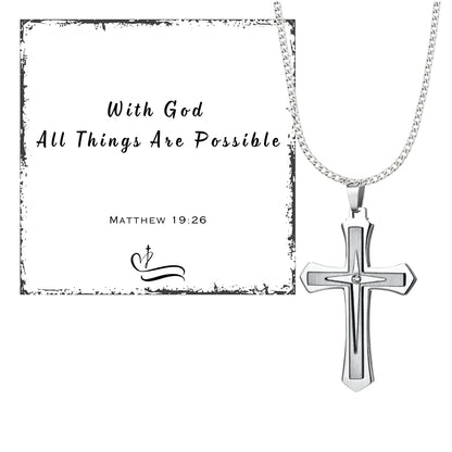 Men's  Cross Pendant Chain Gift Set with Card: Express Your Faith in Style