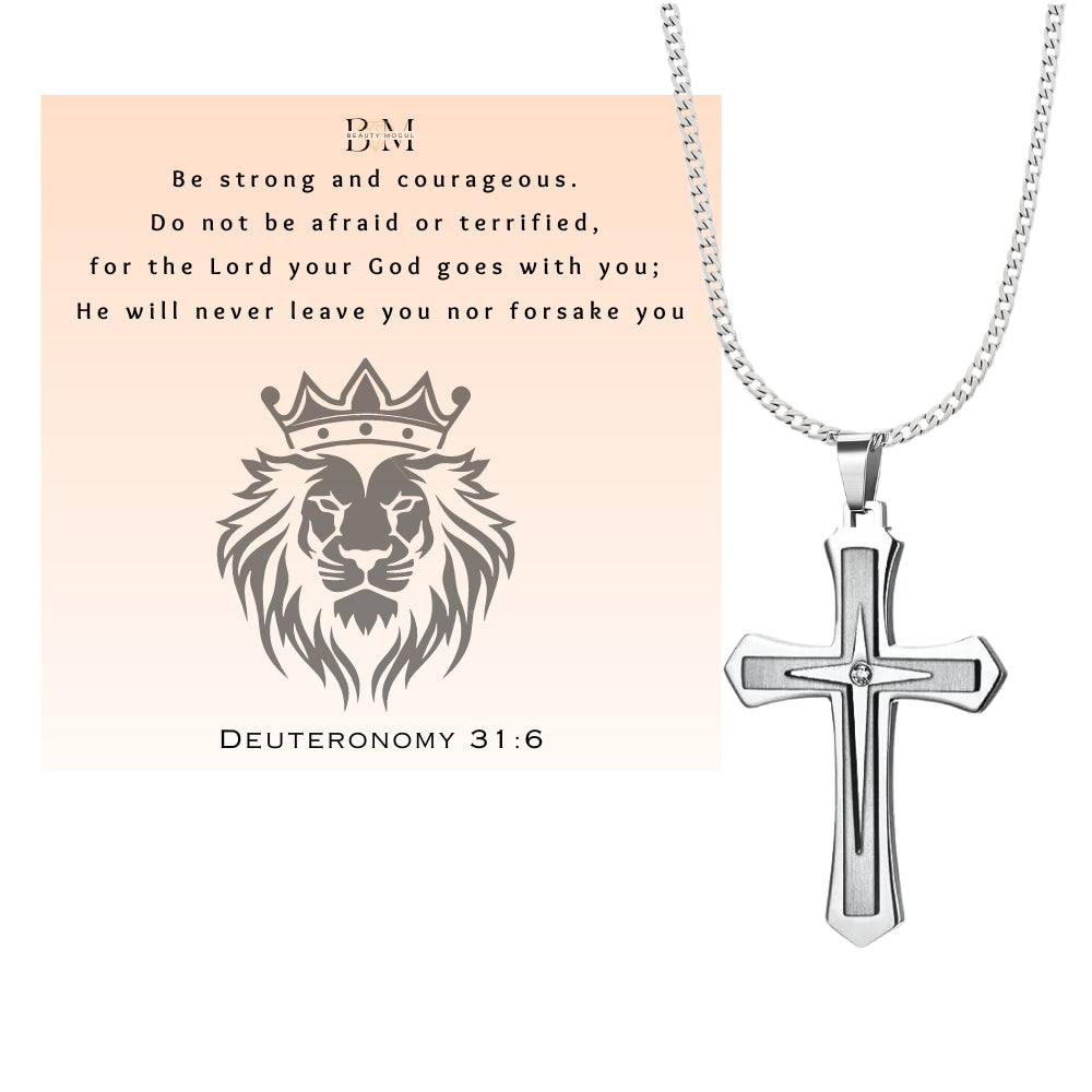 Men's  Cross Pendant Chain Gift Set with Card: Express Your Faith in Style