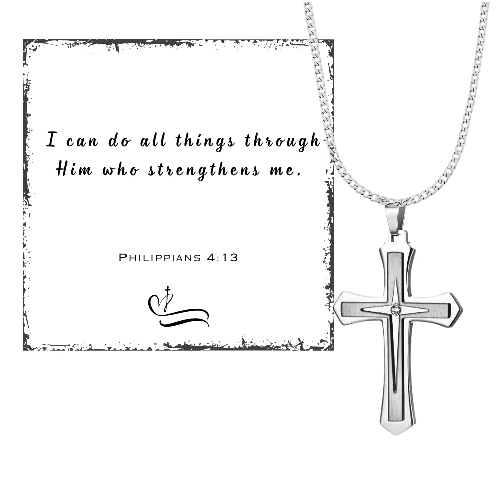 Men's  Cross Pendant Chain Gift Set with Card: Express Your Faith in Style