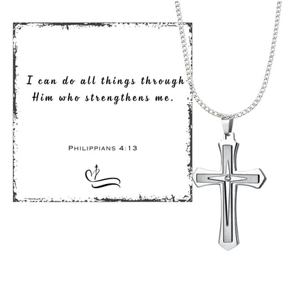 Men's  Cross Pendant Chain Gift Set with Card: Express Your Faith in Style