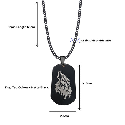 Men Black Alpha Wolf Dog Tag Necklace Card Gift Set