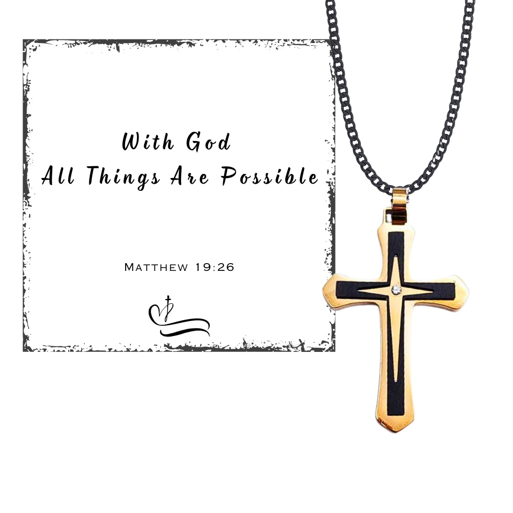 Men's  Cross Pendant Chain Gift Set with Card: Express Your Faith in Style