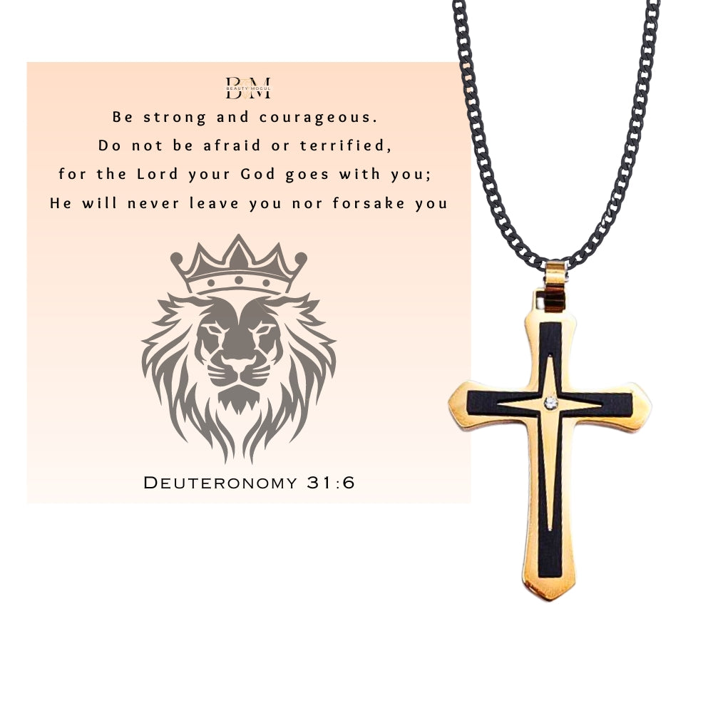 Men's  Cross Pendant Chain Gift Set with Card: Express Your Faith in Style