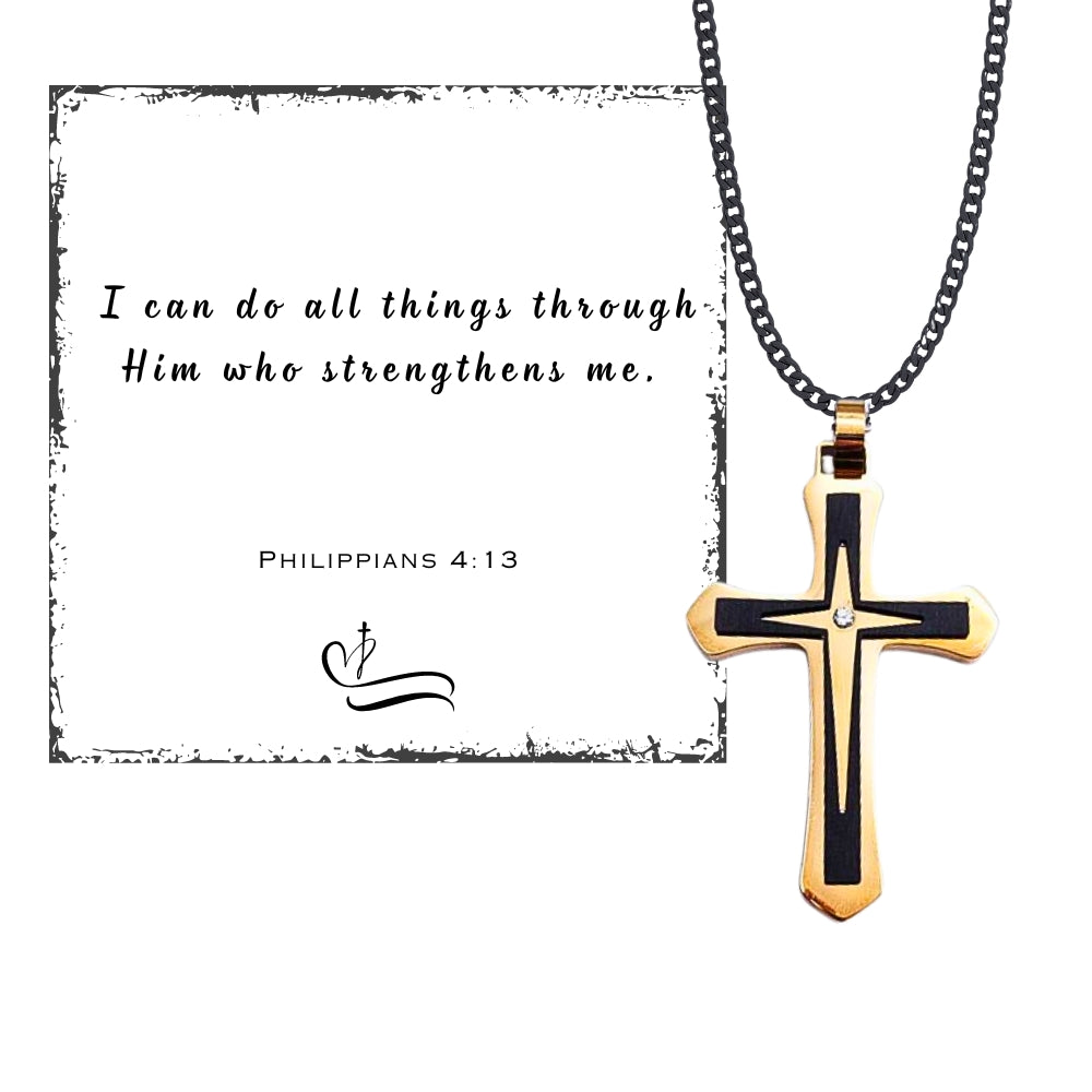 Men's  Cross Pendant Chain Gift Set with Card: Express Your Faith in Style