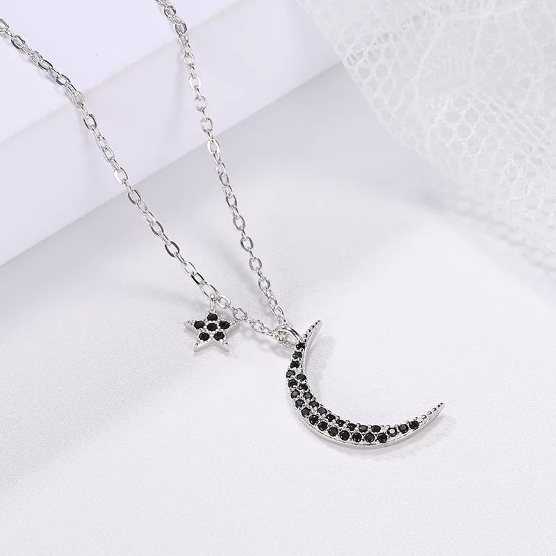 Star and Moon Zirconia Necklace (Rose Gold Or Silver). 