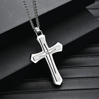 Men's  Cross Pendant Chain Gift Set with Card: Express Your Faith in Style