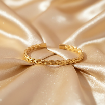 Gold Plated Woven Cuff Bracelet | Tarnish-Free Braided Bracelet