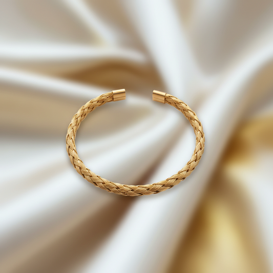 Gold Plated Woven Cuff Bracelet | Tarnish-Free Braided Bracelet