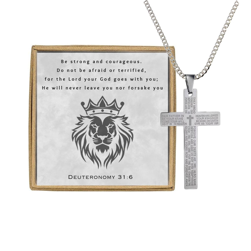 Mens Black Stainless Steel Lord's Prayer Necklace, Card and Gift Box Set