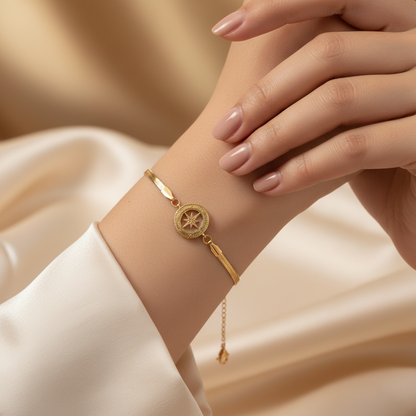 Celestial North Star Herringbone Chain Bracelet | Gold & Silver Stainless Steel