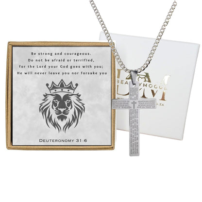 Mens Black Stainless Steel Lord's Prayer Necklace, Card and Gift Box Set