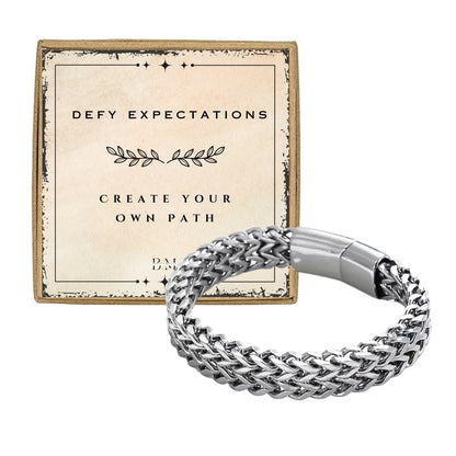 Men Weaved Chain Link Silver Stainless Steel Bracelet, Card and Gift Box (Personalized card option)