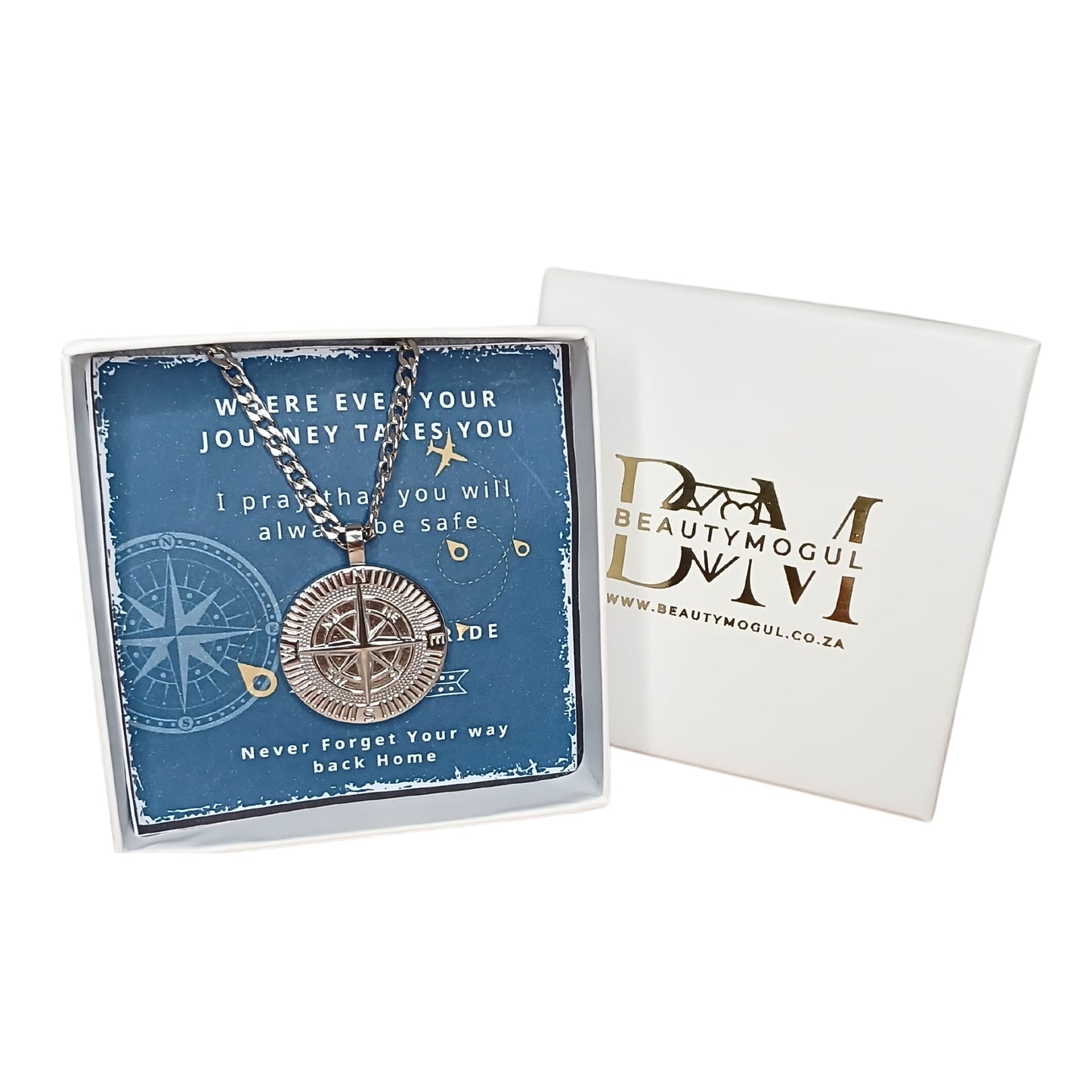 Men's Compass Pendant Necklace with Custom Designed Card Option