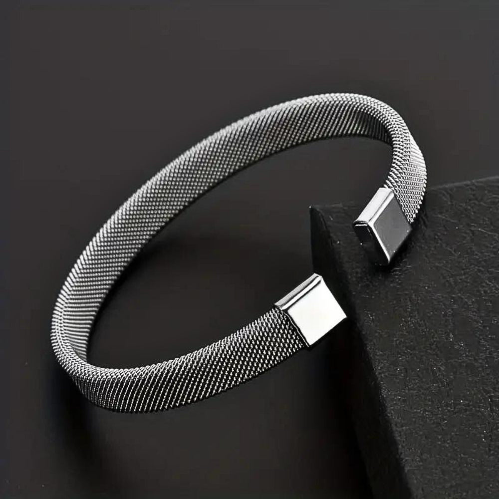 Men Silver Stainless steel Mesh Cuff Bracelet with Card and Gift Box