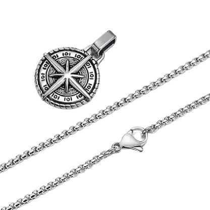 Men Vintage Compass Pendant Box Chain Card Gift Set