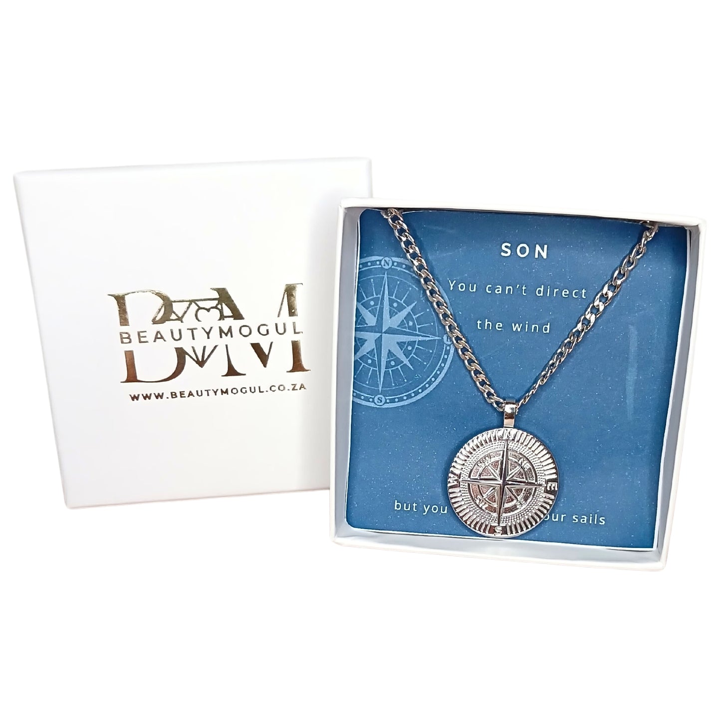 Men's Compass Pendant Necklace with Custom Designed Card Option