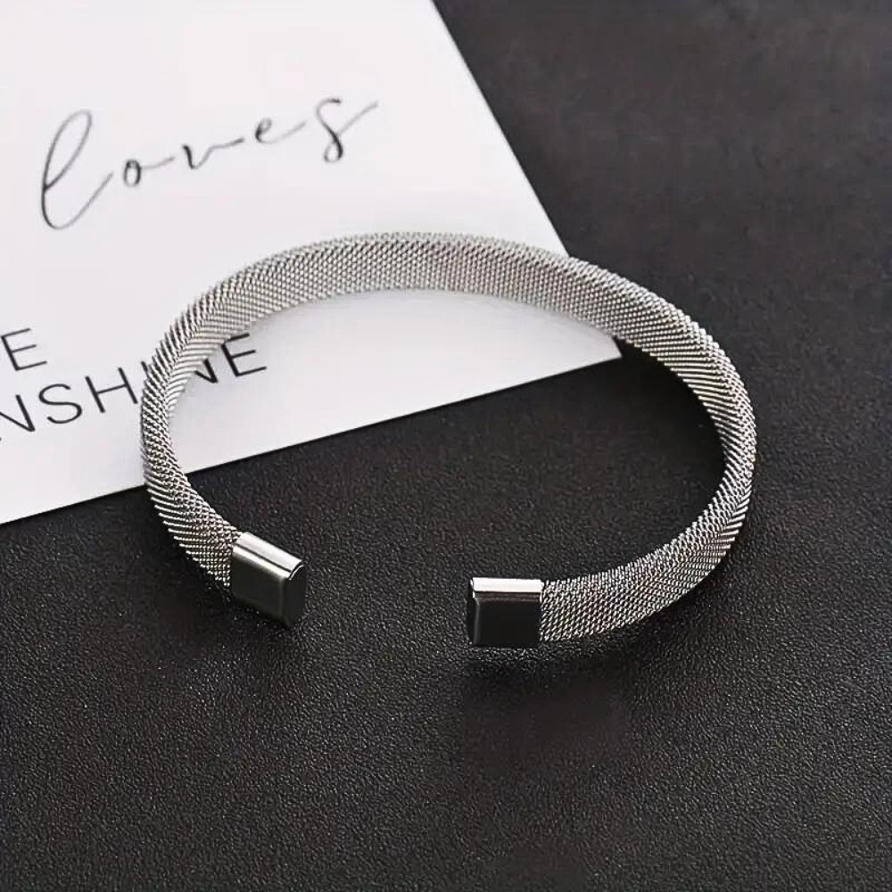 Men Silver Stainless steel Mesh Cuff Bracelet with Card and Gift Box