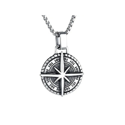 Men Vintage Compass Pendant Box Chain Card Gift Set