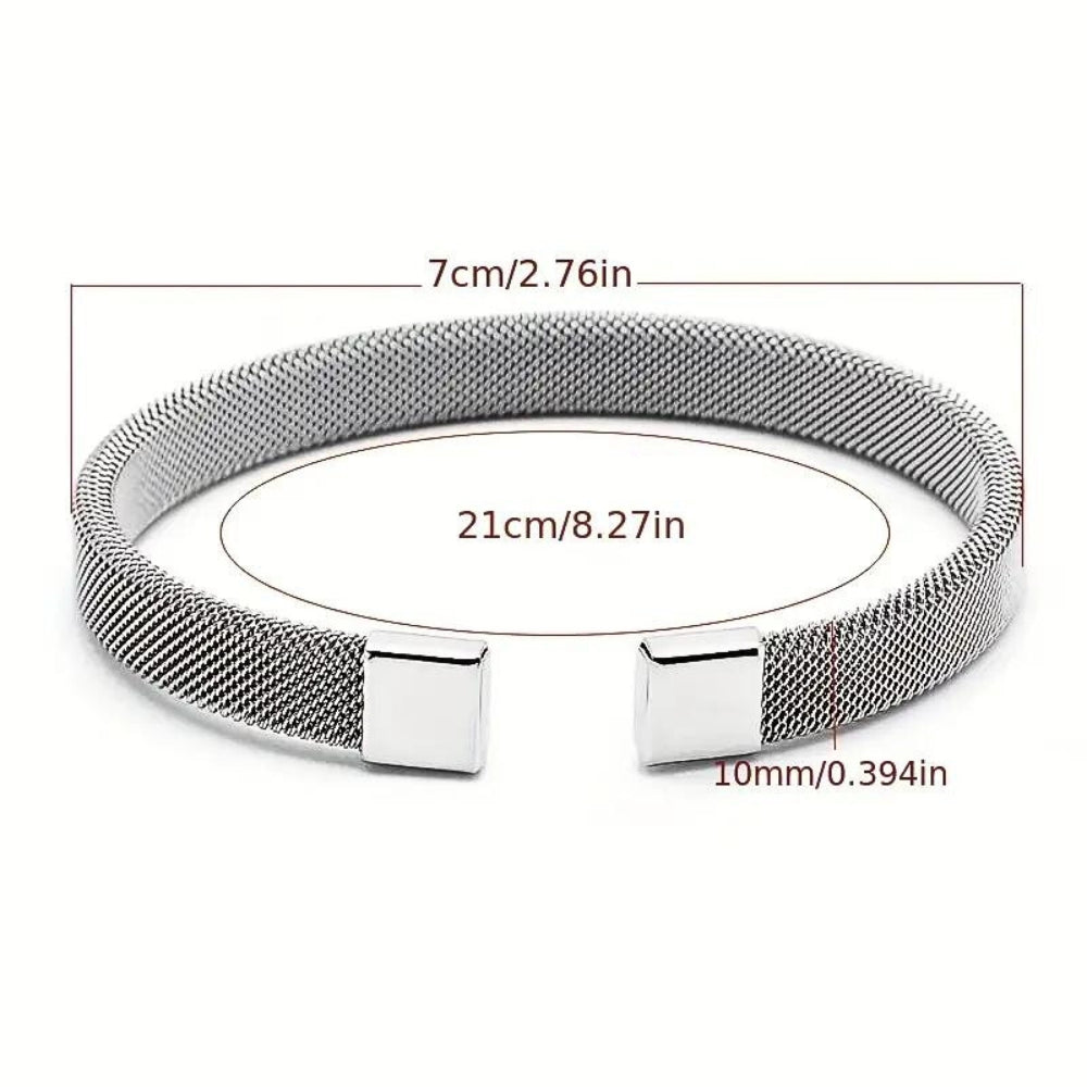 Men Silver Stainless steel Mesh Cuff Bracelet with Card and Gift Box