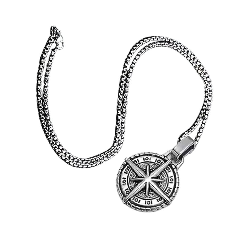 Men Vintage Compass Pendant Box Chain Card Gift Set