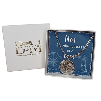 Men's Compass Pendant Necklace with Custom Designed Card Option