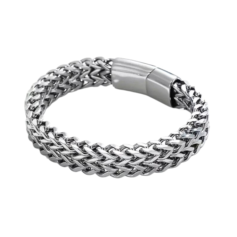 Men Weaved Chain Link Silver Stainless Steel Bracelet, Card and Gift Box (Personalized card option)