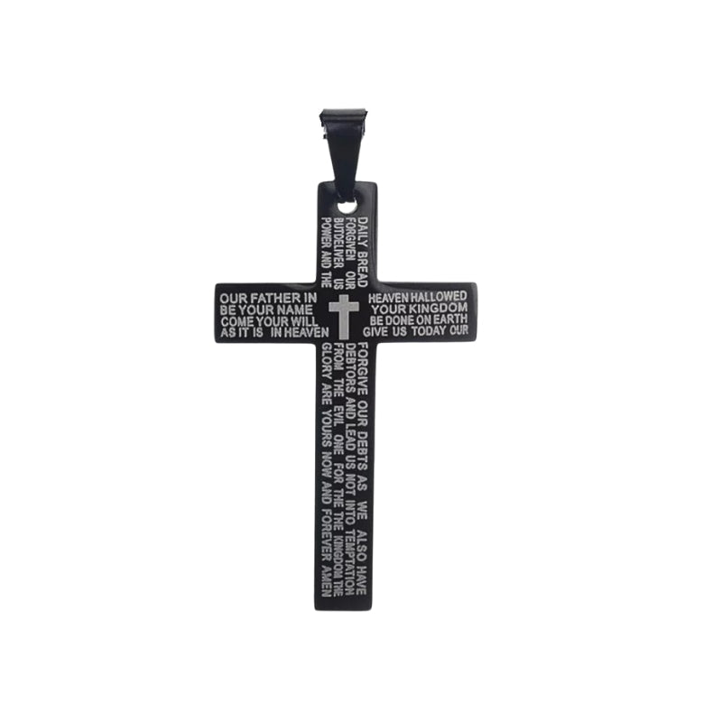 Mens Black Stainless Steel Lord's Prayer Necklace, Card and Gift Box Set