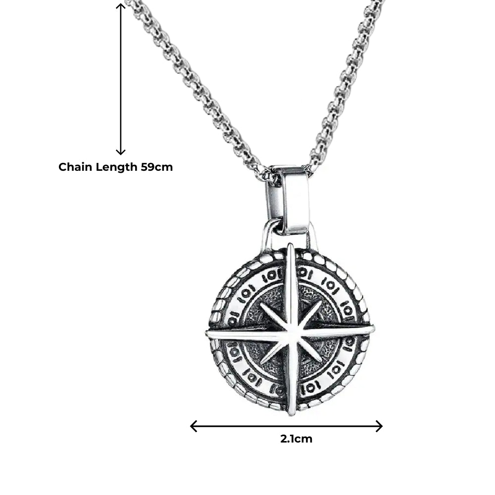 Men Vintage Compass Pendant Box Chain Card Gift Set