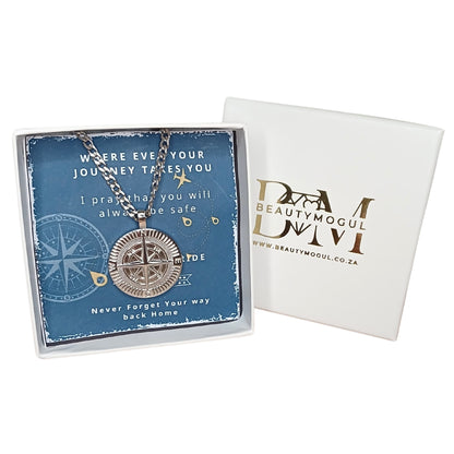 Men's Compass Pendant Necklace with Custom Designed Card Option