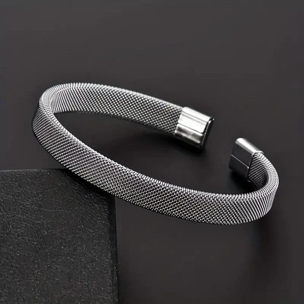 Men Silver Stainless steel Mesh Cuff Bracelet with Card and Gift Box