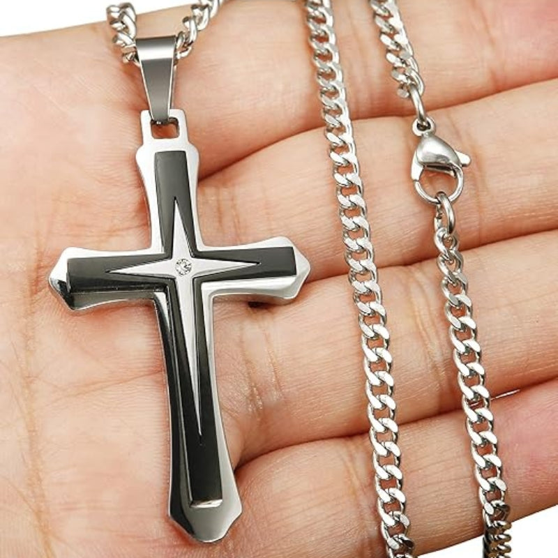 Men's  Cross Pendant Chain Gift Set with Card: Express Your Faith in Style