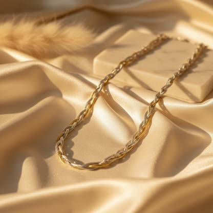 Two-Tone Braided Snake Chain Necklace (50cm) | Gold & Silver Stainless Steel