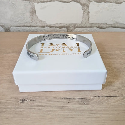 Sisters Connected By Heart Cuff Bracelet with Gift Box & Card