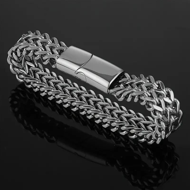 Men Weaved Chain Link Silver Stainless Steel Bracelet, Card and Gift Box (Personalized card option)