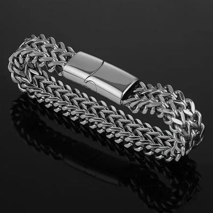 Men Weaved Chain Link Silver Stainless Steel Bracelet, Card and Gift Box (Personalized card option)