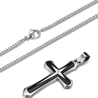 Men's  Cross Pendant Chain Gift Set with Card: Express Your Faith in Style