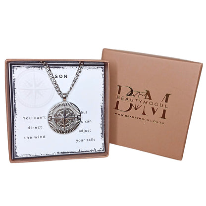 Men's Compass Pendant Necklace with Custom Designed Card Option