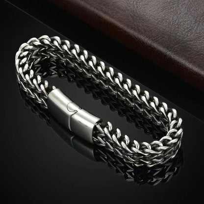 Men Weaved Chain Link Silver Stainless Steel Bracelet, Card and Gift Box (Personalized card option)